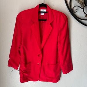 Vtg WinterSilks Women's 100% Silk Blazer Jacket Red Minimalist Classic 90s Small